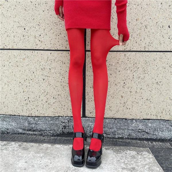 Calcetines de mujer 2024 medias rojas Invierno Ver a través de lencería delgada Leggings de encaje de pantimedias para mujeres Bodys Sexy Ladies