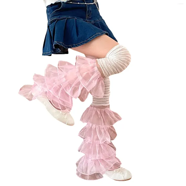 Chaussettes tricotées côtelées pour femmes, Kawaii Y2K Harajuku Gyaru, mignonnes bottes Goth Lolita en dentelle à volants pour filles, 2024