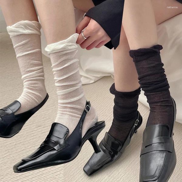 Femmes chaussettes 2024 Sweet chaussettes Girls Lolita Ballet Style Pile Up Bandage Stocking mignon Striped Long Princess Hosiery Sox