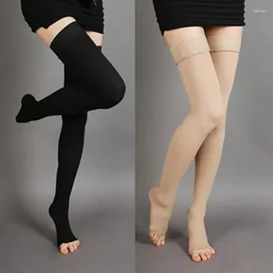 Femmes chaussettes 2024 Unisexe Knee High Compression Stockings Varicose Open Toe for Sports Running Nursing Yoga grimpe