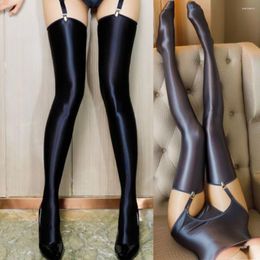 Vrouwensokken 2024 dames sexy olie glanzende kousen glanzende hoge pure knie kousen vrouwelijk strakke panty silky lingerie slipje nachtkleding