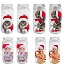 Chaussettes pour femmes, impression 3D, noël, drôle, bonhomme de neige, chien, chat, Animal, cadeau pour femme, mignon Kawaii, 2024