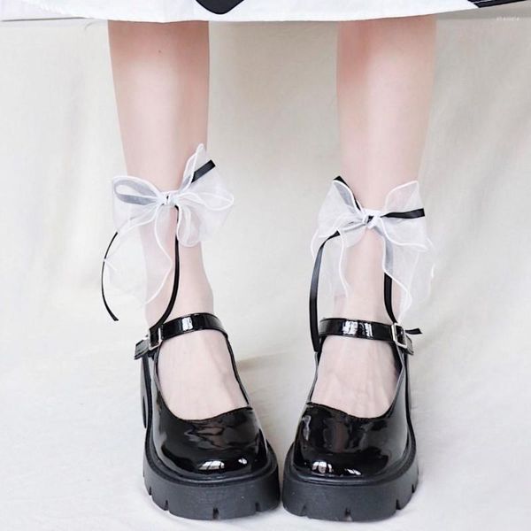 Calcetines de mujer 21 Bow Riband Glass Silk Medias Lovely Girl Summer Medium Tube Nylon Anime Lolita Transparente Ultrafino Cosplay Calcetería