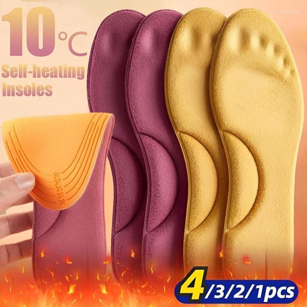 Femmes chaussettes 2 paires 4 pièces semelles thermiques pieds Massage mousse à mémoire hiver chaud doux auto-chauffé épaissir chaussures de Sport en plein air semelle intérieure