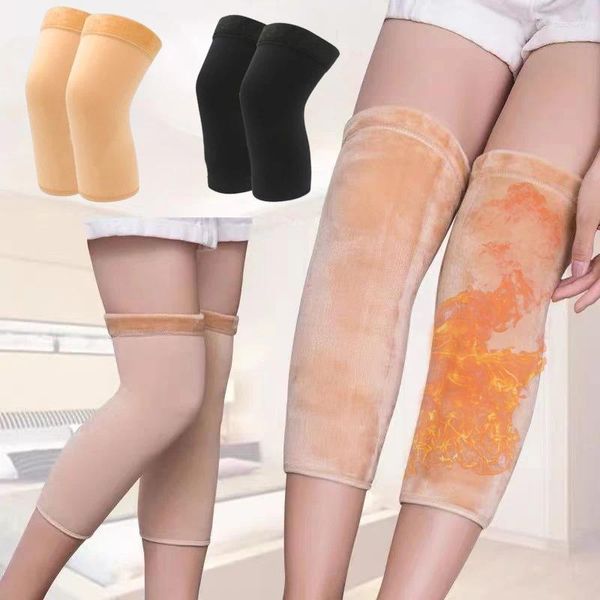 Calcetines de mujer 2 uds rodillera de Cachemira soporte calentador de piernas invierno cálido lana térmica ciclismo esquí correr almohadillas gruesas calentadores de mangas