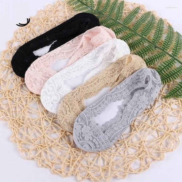 Femmes chaussettes 3/5/8 paire/pack été fille silice Transparent dentelle bateau filles coton Invisible anti-dérapant pas de glissement spectacle