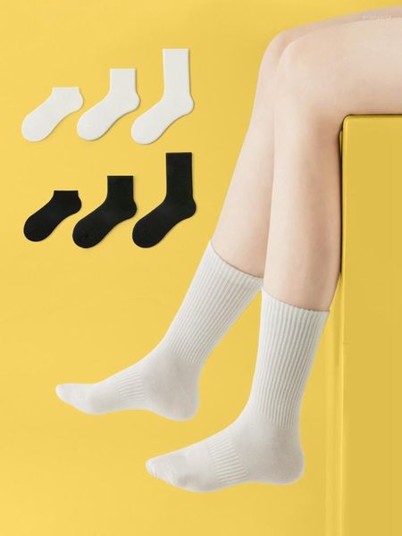 Calcetines de mujer 3 tipos de longitud 70% algodón hechos a mano sin hueso en colores blanco negro VERLENA primavera otoño estilo coreano puño acanalado