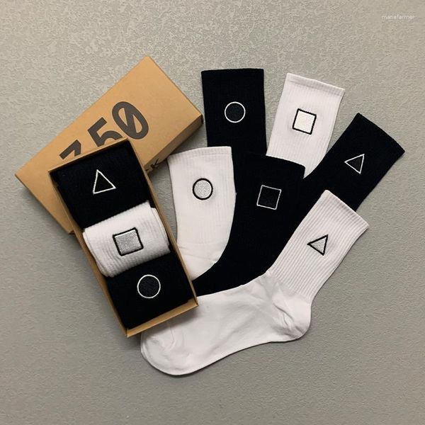 Calcetines de mujer 3 par/caja medias de geometría de sonrisa algodón Harajuku Color sólido triángulo suave deportes divertido largo regalo para hombres paquete