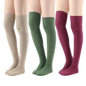 Chaussettes en coton et Polyester pour femmes, 3 paires, bas de Compression, genou, Super épais, velours, haute qualité, Happy