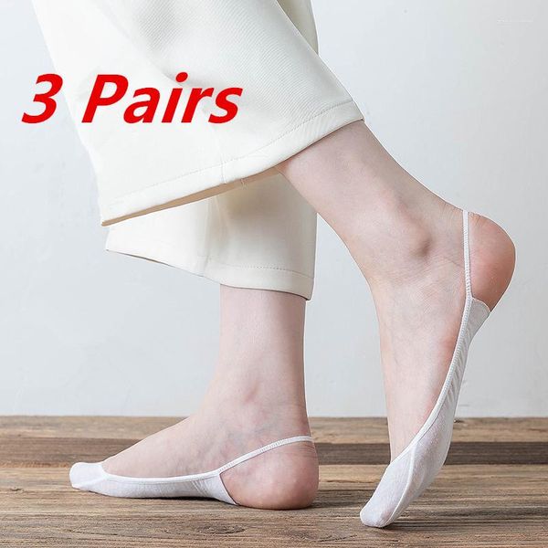 Femmes chaussettes 3 paires Invisible bateau été Silicone antidérapant pour chaussures à talons hauts glace soie mince demi paume jarretelle