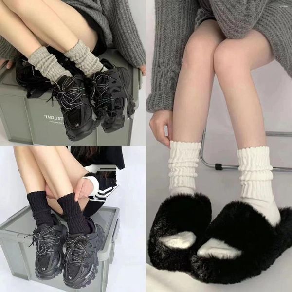 Calcetines de mujer 3 pares Lolita mujer japonés lindo cálido mujer señora Otoño Invierno tejido largo negro blanco divertido deportes para