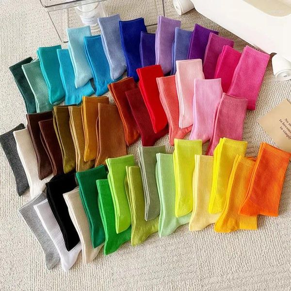 Chaussettes de sport coréennes en coton doux pour femmes, 35 couleurs, couleur unie, blanc, mode filles, cyclisme, course à pied, bonneterie respirante pour femmes