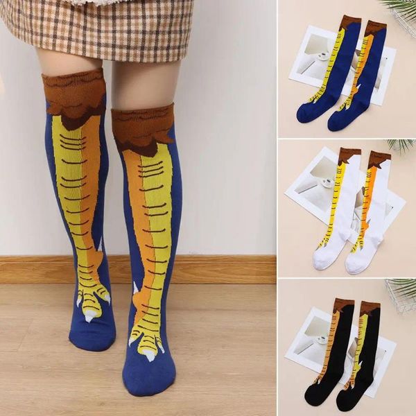 Chaussettes de femmes 3d poulet imprimé drôle dessin animé cuisse haute chaussette pour les pieds minces à la mode