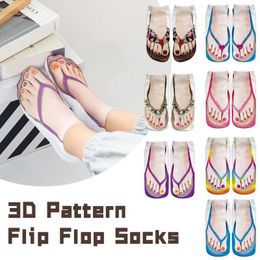 Vrouwen Sokken 3D Voet Gedrukt Voor Nieuwigheid Lage Enkel Femme Meisjes Katoen Casual Grappig Creatieve Flip-Flop Schoenen Afdrukken S P1H8