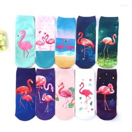 Chaussettes de femmes 3D Impression décontractée Flamingo Durable Durable mignon Couche de cheville basse caricage de type adolescent 1pair 2pcs MS21