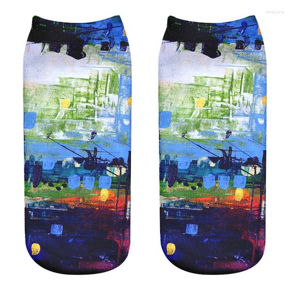 Calcetines de mujer 3D Impreso Pintura al óleo Patrón Flores Pastoral Cielo estrellado Arte divertido Feliz Colorido Tobillo bajo