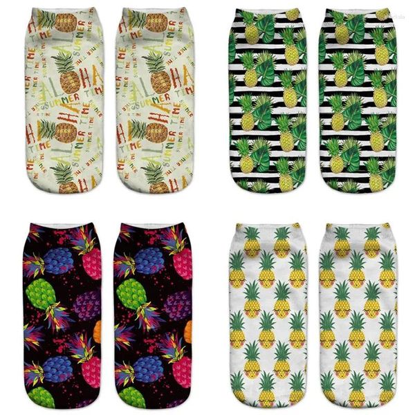 Chaussettes pour femmes, impression 3D, fruits, ananas, conception, dessin animé, tridimensionnel, vente en gros