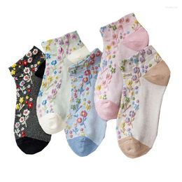 Vrouwen Sokken 3 Paar/partij Koreaanse Stijl Set Harajuku Comfortabele Korte Katoenen Kawaii Print Mode Bloem Femme Socken Lage Buis
