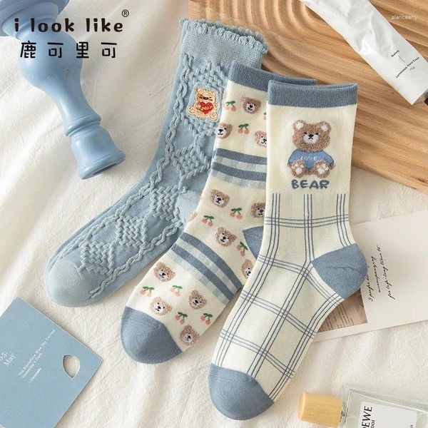 Femmes chaussettes 3 paires/lot mode Harajuku rétro équipage Style coréen Vintage Streetwear collège école filles coton