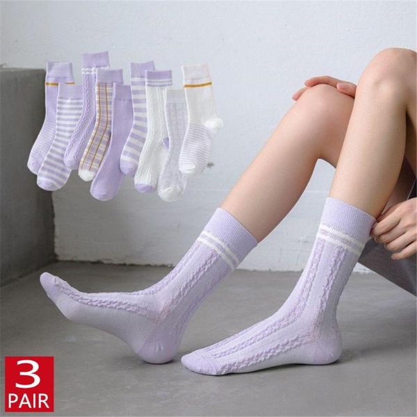 Frauen Socken 3Pairs Lila Harajuku Kristall Seide Flut Set Mädchen Sommer Casual Weiche Baumwolle Pack 2023 Ins Stil
