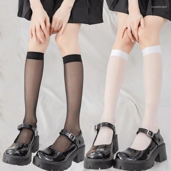 Calcetines de mujer 3 pares Sexy Lolita JK uniforme de niñas ver a través de verano medias largas finas de nailon hasta la rodilla