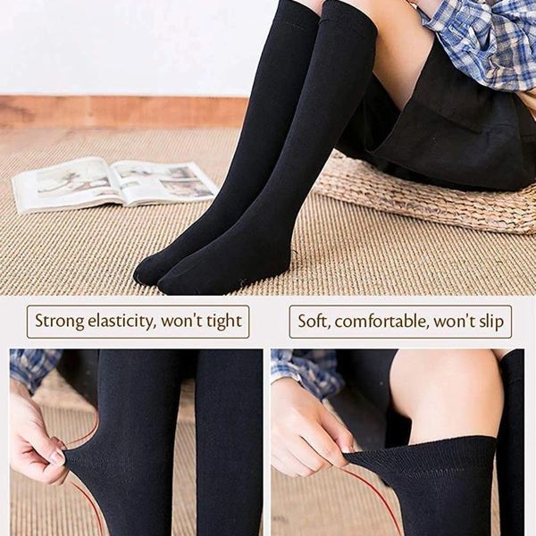 Femmes chaussettes 4 paires de bases longs décontractés JK Japan Style School Girls High Lolita Kawaii Coton Knee