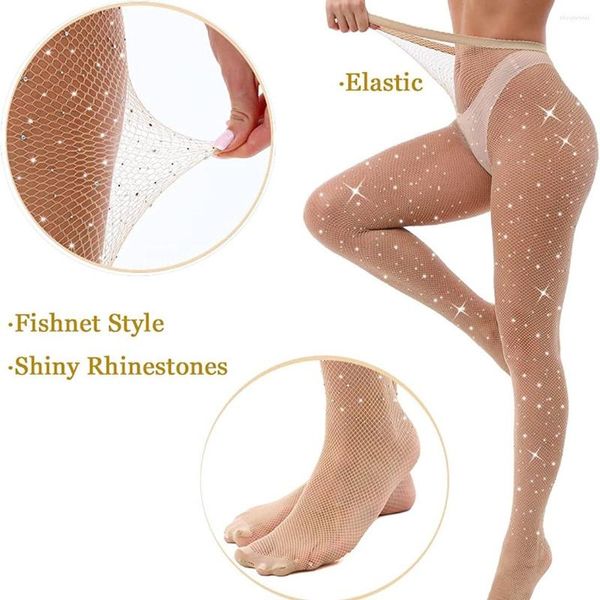 Mujeres calcetines 4color sexy pantimedias brillantes para fiesta de verano use fishne fishne fishne fishne fishne dama dhinestone bling