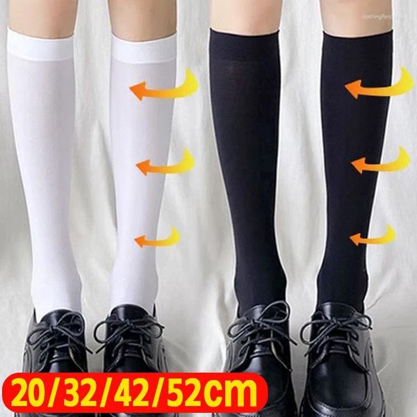 Chaussettes longues Lolita pour femmes, 4 tailles, noir, blanc, couleur unie, au-dessus du genou, cuisses hautes, bas pour dames et filles
