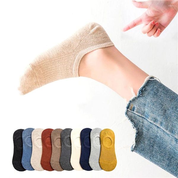 Chaussettes de femmes 5/10 paires à fines rayures japonaises de couleur bonbon invisible en silicone à faible tasse en silicone sans glissement d'été décontracté dropship