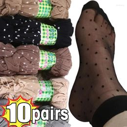 Mujeres calcetines 5/10 Dot seda transparente delgado y transpirable nylon stock corto hembra femenino