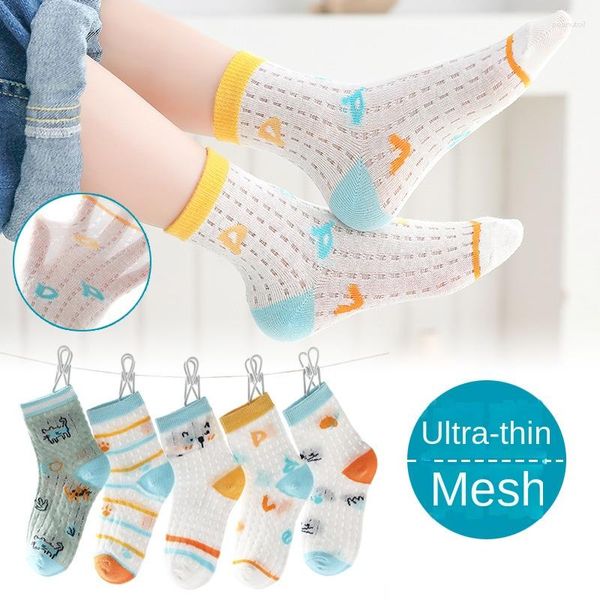 Chaussettes Tube fines en maille de pur coton pour enfants et bébés, 5 paires/2023, pour garçons et filles, printemps et été