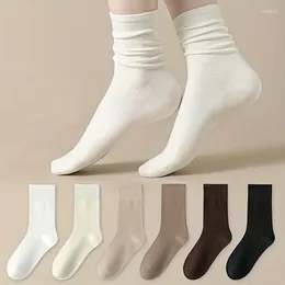 Chaussettes pour femmes 5 paires désossées coton tube moyen couleur unie respirant durable chaussette confortable sports de plein air tuyau thermique