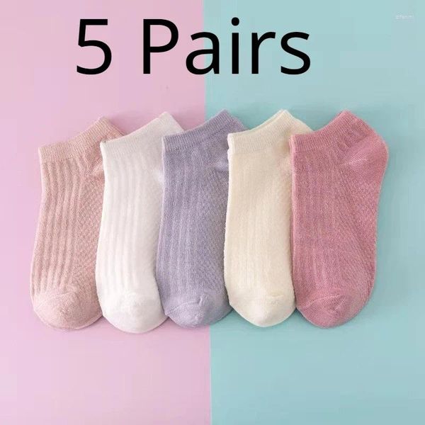 Femmes chaussettes 5 paires taille libre Rose blanc Rose gris léger respirant sport couleur unie bateau doux été filles