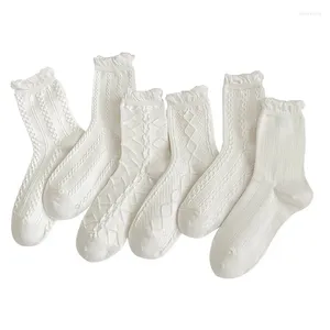 Chaussettes Lolita Style doux pour femmes et filles, 5 paires, princesse, printemps automne, blanches, jolies chaussettes courtes en dentelle, à volants