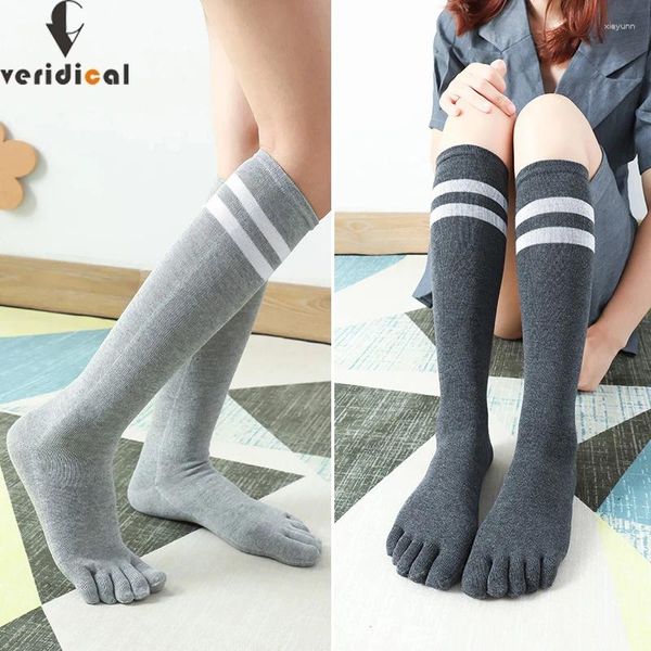 Chaussettes chaudes à rayures en coton pour femmes, 5 paires, à bout Long, bas sous le genou, Style collégien, pour étudiantes, jambes