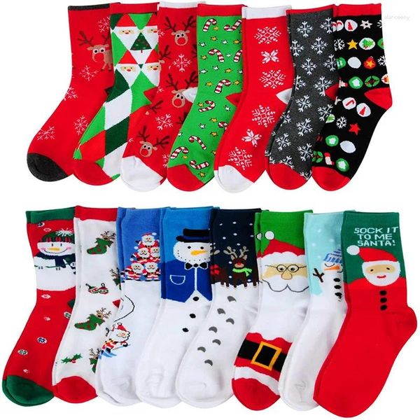 Chaussettes en coton pour femmes, 5 paires/lot, chaussettes de noël amusantes, père noël, élan, neige, joyeux hiver, mignon, coloré, dessin animé, cadeau d'année