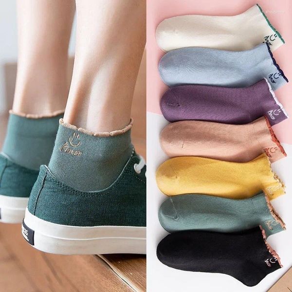 Femmes chaussettes 5 paires/lot drôle mignon fille cheville couleurs mélangées sous-vêtements tendances Sport d'été respirant coton Kawaii Lingerie