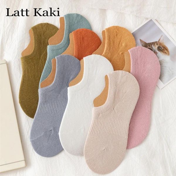 Chaussettes féminines 5 paires / lot Colon de coton pour femmes Couleur solide invisible basse coupe multipack Plain No Show Anti-Slip