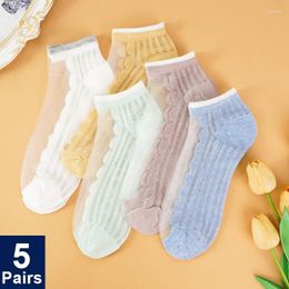 Chaussettes Sexy en dentelle et résille pour femmes, 5 paires, fibres mélangées, transparentes, extensibles, élastiques, filet de cheville, fil fin et Cool