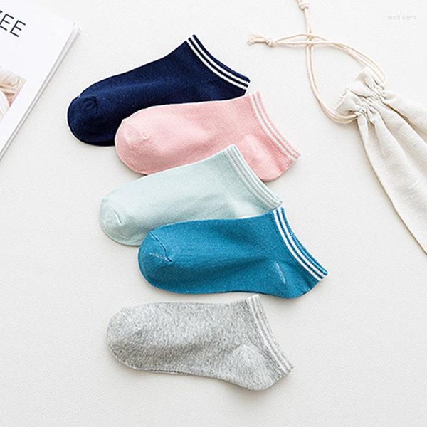 Femmes chaussettes 5 paires solide coton rayé Style filles Slip cheville chaussette doux respirant été pour quatre saisons 2022