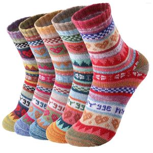 Chaussettes en laine pour femmes, 5 paires, bottes chaudes d'hiver pour hommes et femmes, bottes en tricot confortables