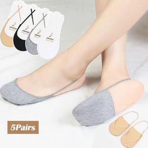 Femmes chaussettes 5 paires coton respirant bretelles dame bateau été mince Invisible coupe basse demi semelle Sox solide pas baisse talon court Sokken