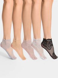 Mujeres calcetines 5 emparios flor de tobillo bordado tubo bajo hermoso y elegante para la mujer cómoda transpirable