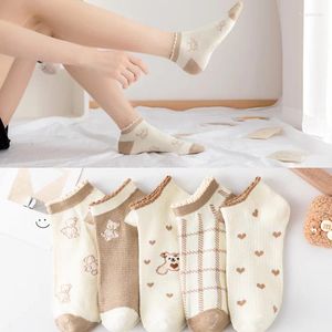 Femmes chaussettes 5 paires Lot drôle Animal mignon bateau dessin animé chaussette coton cheville pas de spectacle court respirant printemps été Calcetines