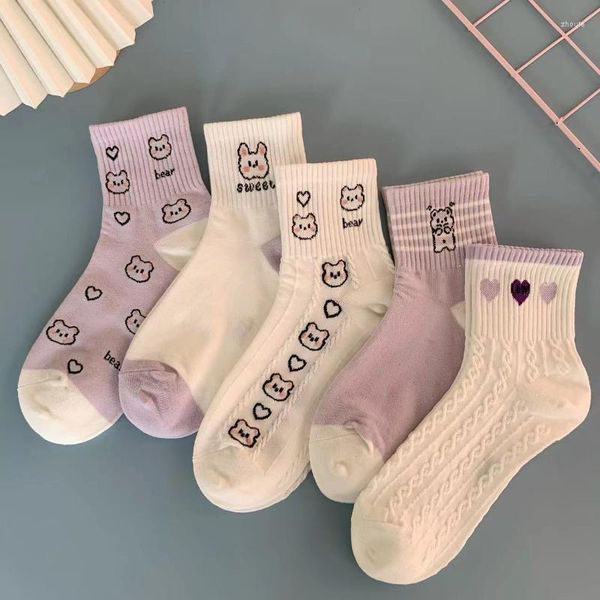 Femmes chaussettes 5 paires Pack pour femmes coton femme court drôle créatif Style coréen cheville Sox filles