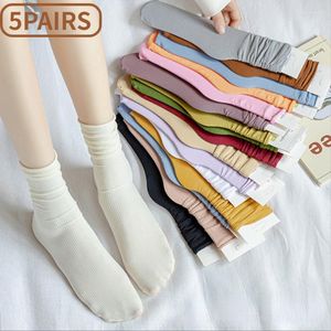 Vrouwen sokken 5pairs/set zomer schattig dun los fluwelen nylon zacht ademend ademhalige vaste kleur casual calcetines mujer