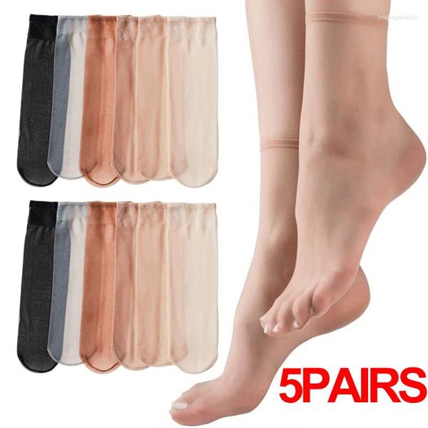 Calcetines de mujer 5 pares de verano transparente ultrafino seda de cristal nailon elástico señoras calcetines cortos invisibles hasta el tobillo