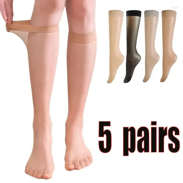 Calcetines de mujer 5 uds medias de nailon ultrafinas elasticidad transparente señoras hasta la rodilla medias largas de calidad para niñas