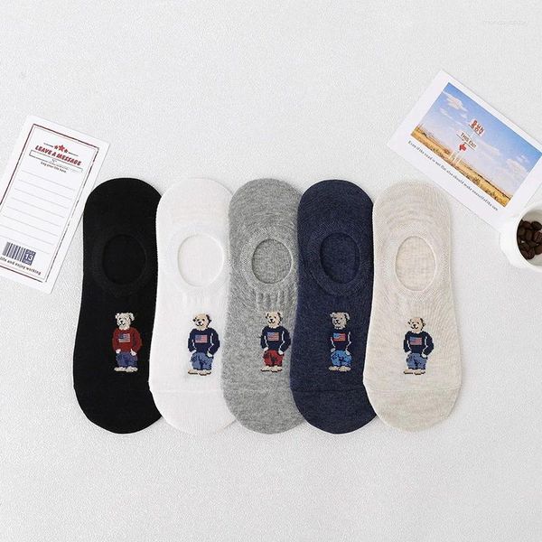 Chaussettes de femmes 5pcs femme coton pur d'été mince caricaturé ours pour la sueur absorbant l'odeur empêchant les vêtements pour hommes bas