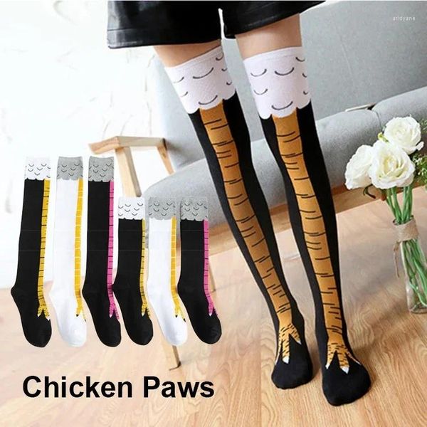 Calcetines para mujeres 6 pares de calcetines de patas de pollo divertidas Pies de rodilla de tubo alto Femenina de algodón estampado 3D para niñas